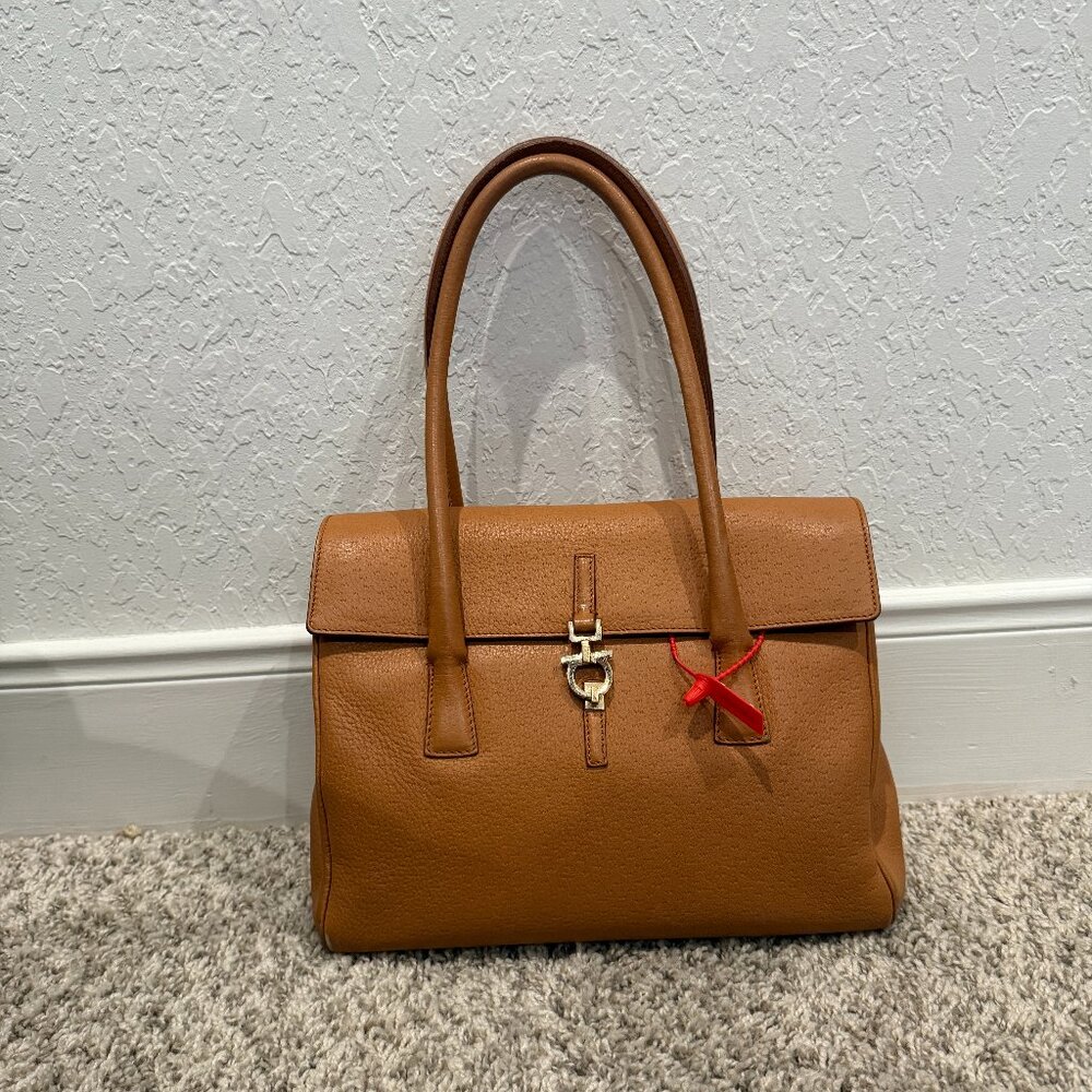 Salvatore Ferragamo Brown Leather Gancio Flap Tote